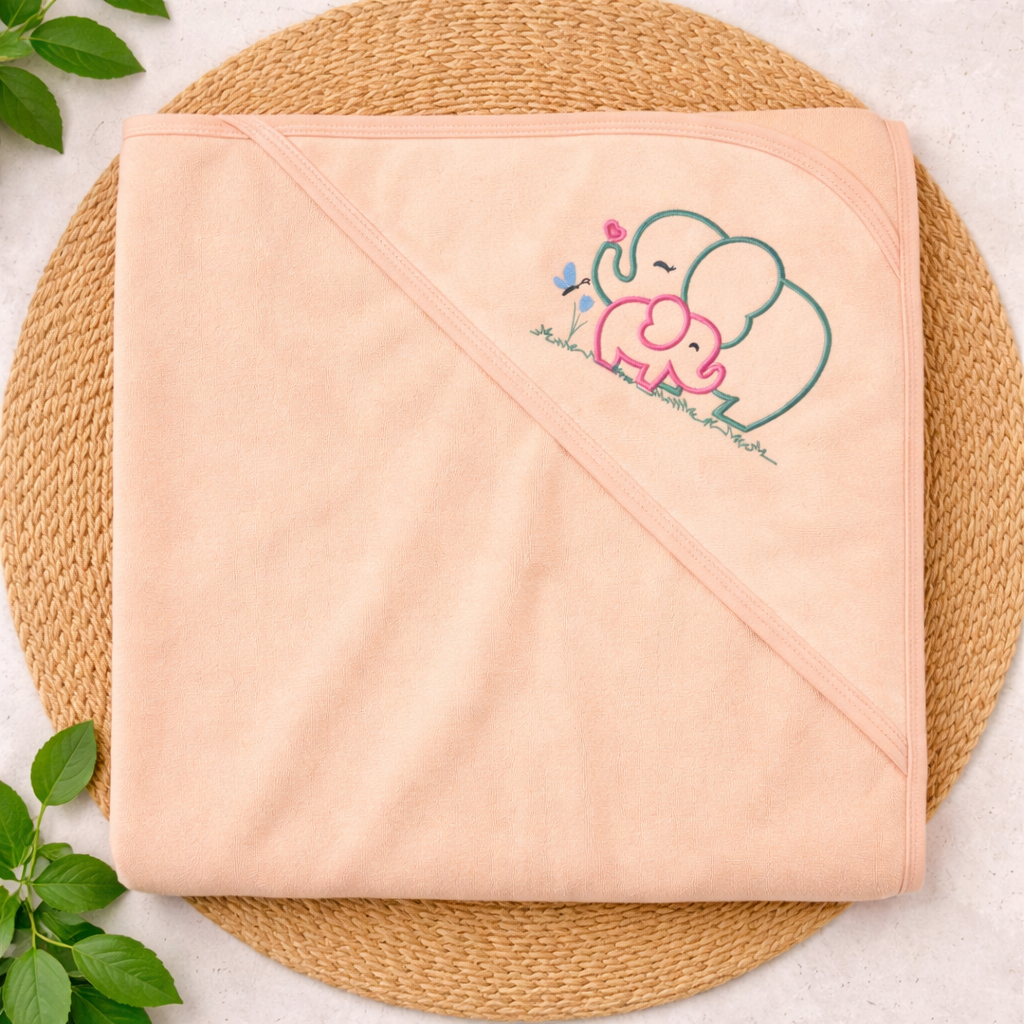 Double Layer Terry Hooded Baby Towel -ORANGE ELEPHANT code:NBE,Knit